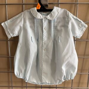 Vintage Feltman Bros Bubble Romper Sz 0-3M Embroidered Blue White No Sash